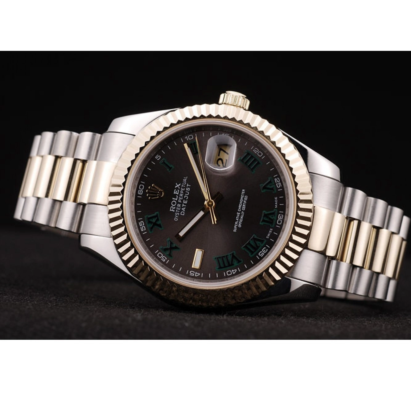 MiroTime 0709 Rolex DateJust Gold Ribbed Pattern Bezel Brown Dial